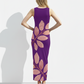 A sleeveless purple bodycon maxi dress featuring a soft blush leaf motif for an elegant, artistic, and nature-inspired look.