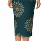 A repeating pattern of intricate gold mandala designs set against a deep teal background Pencil Skirt