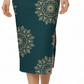 A repeating pattern of intricate gold mandala designs set against a deep teal background Pencil Skirt