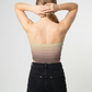 A strapless tube top with a soft gradient blending warm beige into muted taupe for a subtle, earthy look.