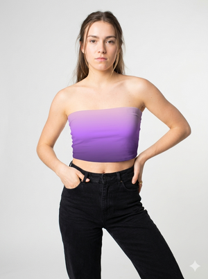 A strapless tube top featuring a soft vertical gradient fading from light lavender to deep purple for a smooth, elegant look.