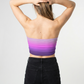 A strapless tube top featuring a soft vertical gradient fading from light lavender to deep purple for a smooth, elegant look.