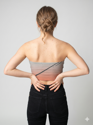 A strapless tube top featuring a soft gray-to-blush gradient with bold diagonal black lines for a modern, edgy look.